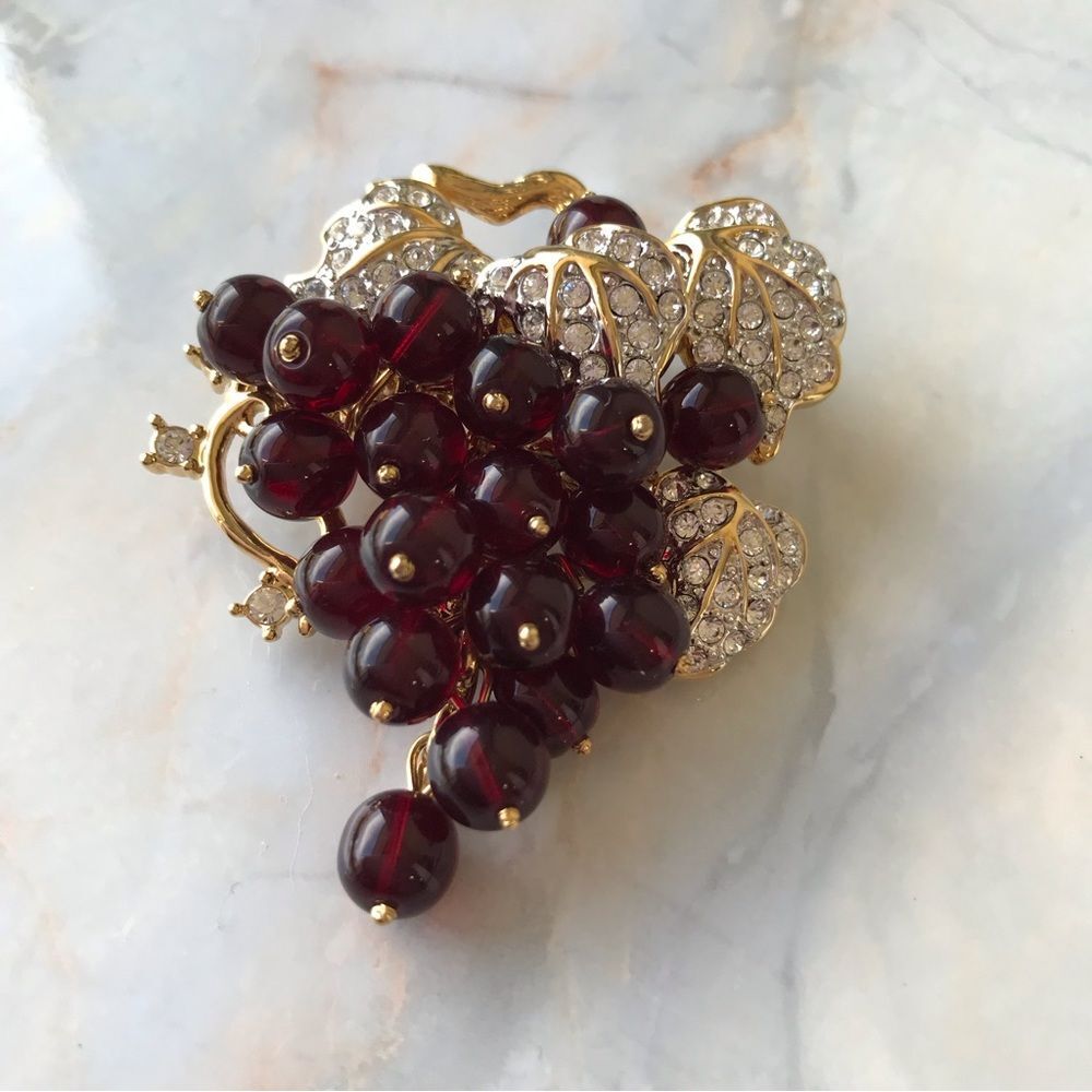 Nolan Miller Bordeaux Grape Cluster Pin Brooch Rhinestones